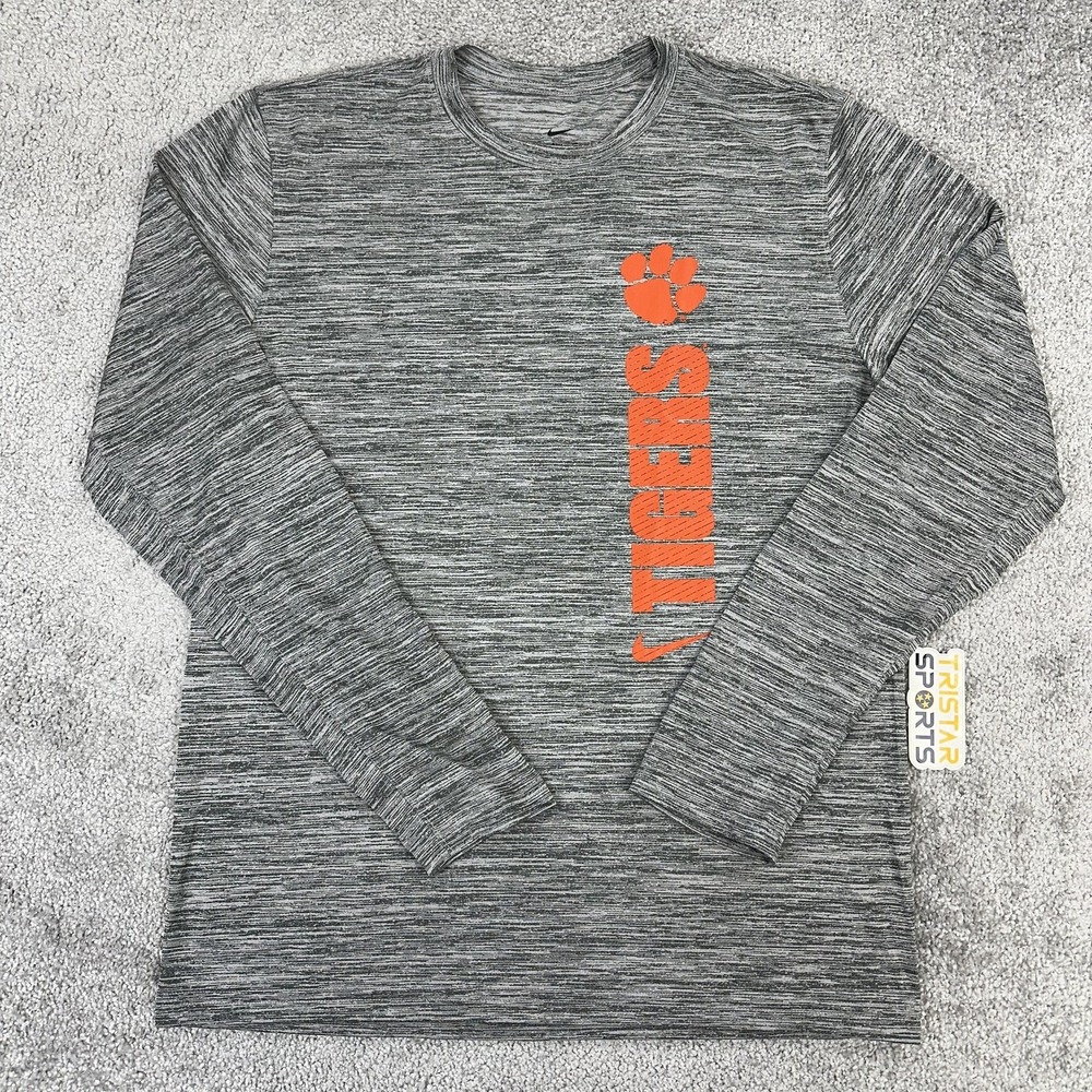 Clemson Tigers Shirt Mens Medium Gray NCAA Football Dri-FIT Long Sleeve Nike